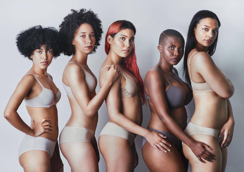 Le forme del corpo femminile Ragazze in lingerie in fila