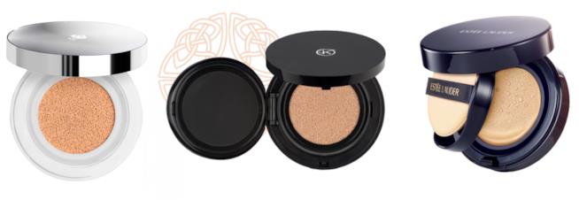 Fondotinta Cushion Lancôme, Korff, Estée Lauder Miracle Cushion di Lancôme, Fondotinta cushion di Korff e Double Wear BB Cushion Compact di Estée Lauder