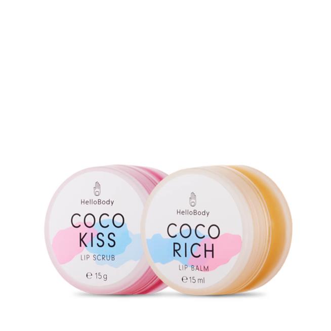 Scrub e lip balm di Hello Body Coco Kiss e Coco Rich di Hello Body