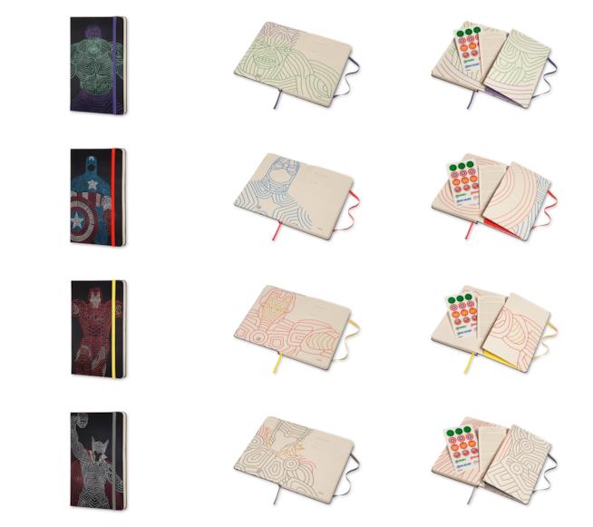 Taccuini Mleskine decorati con gli Avengers quattro taccuini Moleskine a tema Avengers