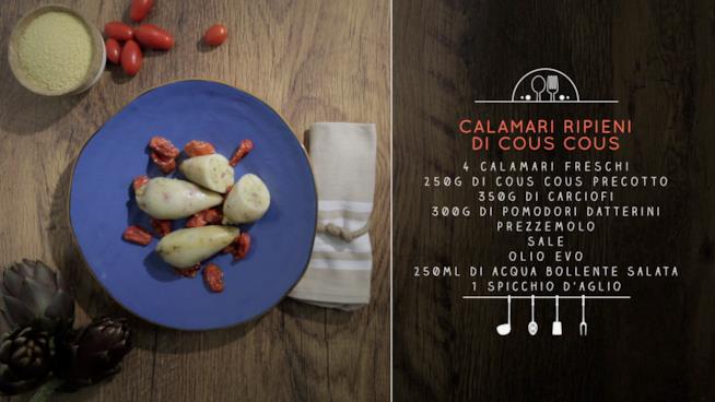 Calamari ripieni di cous cous ai carciofi Calamari ripieni di cous cous