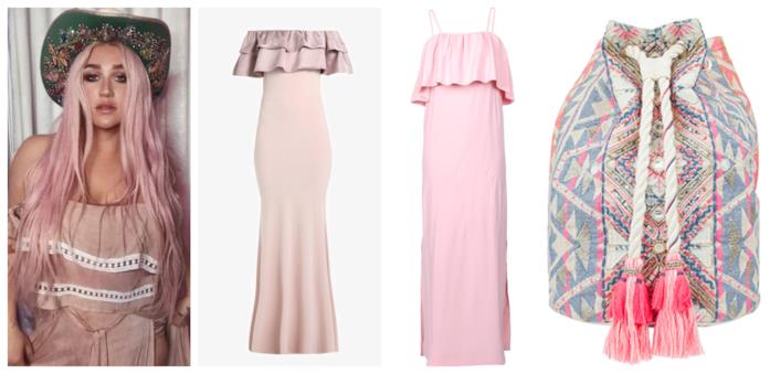 Maxi dress in rosa come Kesha per l'estate 2018 In rosa e scollo alla Bardot, i vestiti lunghi stile Kesha per l'estate 2018