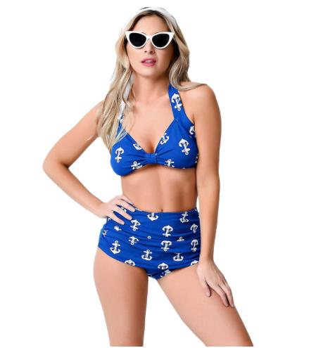 Stile marinaro il due pezzi cn slip alto Anche un seno abbondante è ben contenuto nel bikini anni Cinquanta