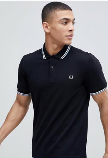 Polo nera con logo e doppia riga a contrasto
