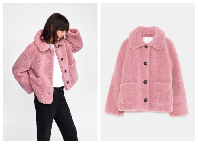 Giacca modello "Teddy" rosa di tendenza per l'autunno inverno 2018-19 Giacca rosa di moda per l'autunno inverno 2018-19