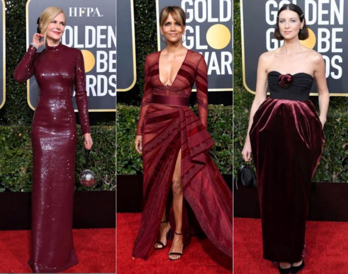 Burgundy Nicole Kidman, Halle Berry e Caitriona Balfe ai Golden Globes