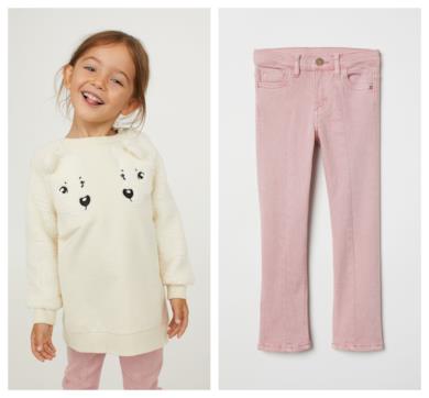 Pantaloni svasati in twill rosa