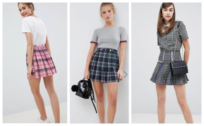 Gonna a quadretti scozzesi a pieghe e svasate per l'autunno inverno 2018-19 A pieghe e con i quadretti, le minigonne di moda per l'autunno inverno 2018-19
