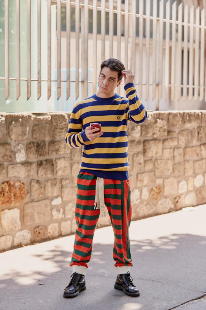 Pantaloni fantasia Paris Fashion Week Street Style PFW Pantaloni righe