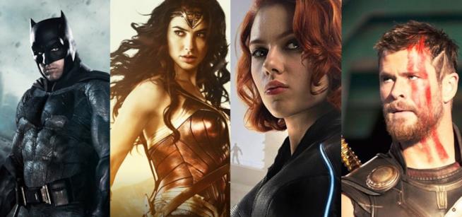 Batman, Wonder Woman, Black Widow e Thor Alcuni supereoi Marvel e DC