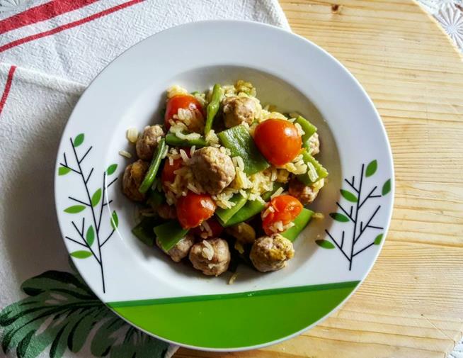 Basmati con polpette e fagiolini Riso con polpettine e fagiolini