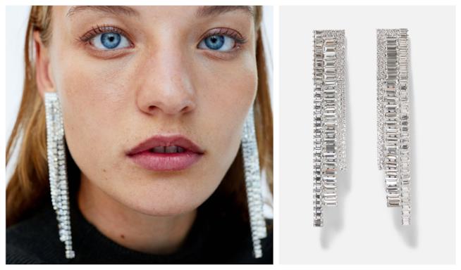 Orecchini a pendente lunghi con strass nuova collezione Zara Orecchini extra lunghi con strass di moda per l'A/I 2018-19