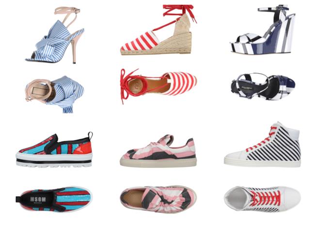 Sandali, espadrillas e sneakers a righe di moda per l'estate 2018 Le scarpe a righe di tendenza per l'estate 2018