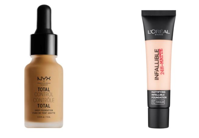 Fondotinta liquidi NYX Professional Makeup e L'Oréal Fondotinta liquido Total Control e Infallible 24 H-matte