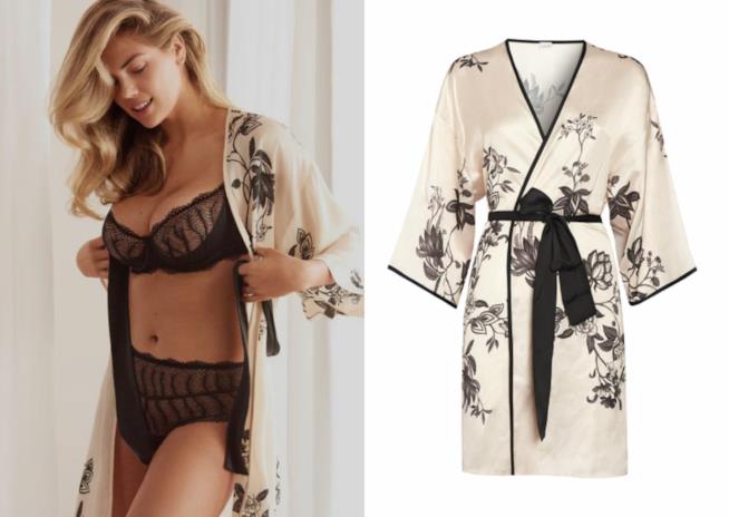 Kimono stampato - Shade of Japan Kimono Yamamay in un collage con la modella che lo indossa