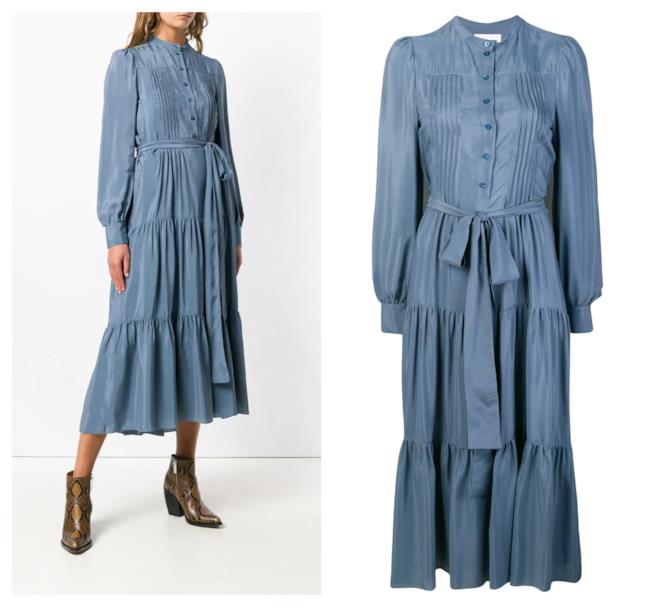 Vestito midi blu plissettato di moda per l'autunno inverno 2018-19 Abito blu midi plissettato di tendenza per l'A/I 2018-19