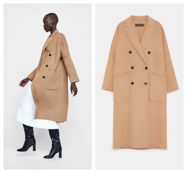 Cappotto doppiopetto oversize di tendenza per l'A/I 2018-19 Cappotto doppiopetto oversize di moda per l'autunno inverno 2018-19