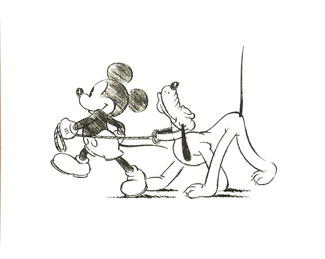 Una immagine presa dalla mostra Mickey 90 – L’Arte di un Sogno: Topolino e il cinema Topolino e il suo fedele migliore amico Pluto