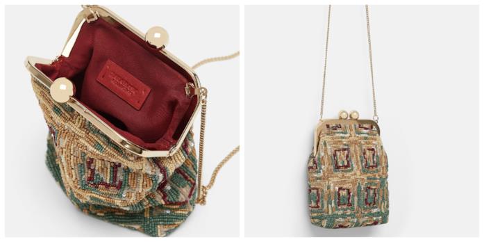 Borsa a tracolla con le perline e chiusura a scatto in stile folk Borsa di tendenza per l'autunno 2018 in stile folk