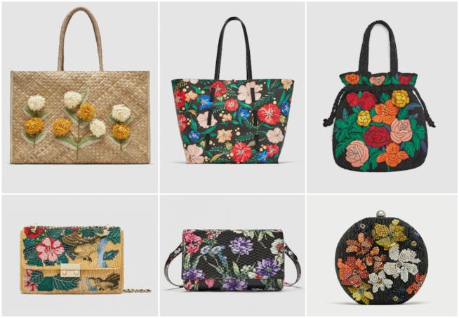 Shopper, a tracolla, clutch borse a stampa floreale Zara Borse a fiori moda primavera 2018