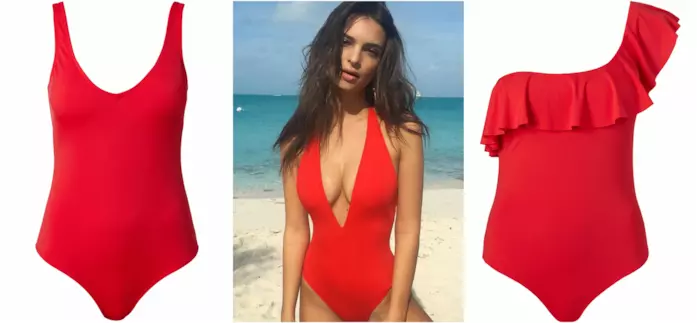 Costumi interi in rosso simili a quello indossato da Emily Ratajkowski Costumi interi per l'estate 2018