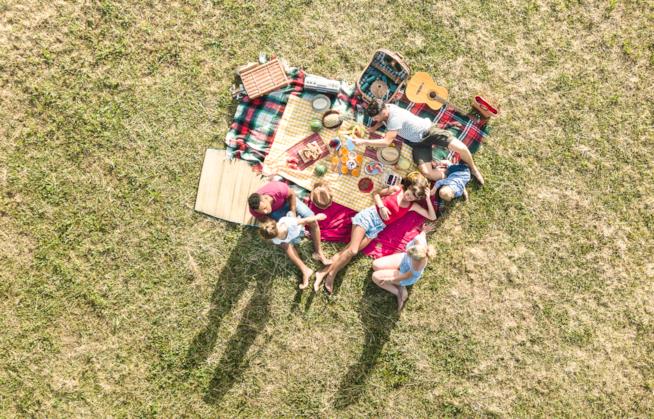 Che cosa fare a maggio con i bambini? Famiglia sul prato