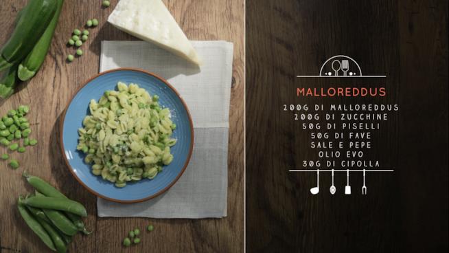 Malloreddus con crema di zucchine, piselli e fave Malloreddus sardi