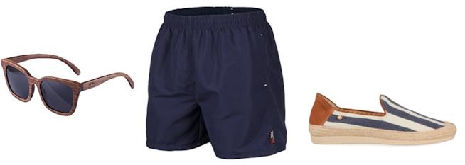 Abbigliamento da mare per uomo occhiali da sole, costume ed espadrillas da uomo