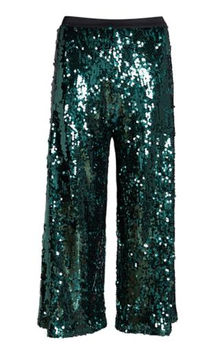 Pantaloni culottes con le paillettes verde smeraldo