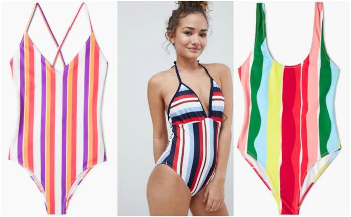 Costumi multicolore a righe moda estate 2018 Costumi modello Demi Lovato arcobaleno
