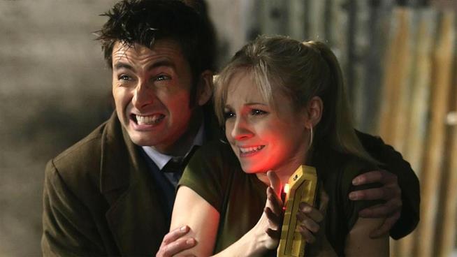 Davdi Tennant e Georgia Moffett Davdi Tennant e Georgia Moffet sul set di Doctor Who