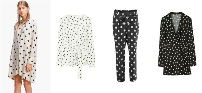 Vestito, pantaloni, tuta, blusa a pois moda primavera 2018 I capi di abbigliamento a pois per la Primavera Estate 2018