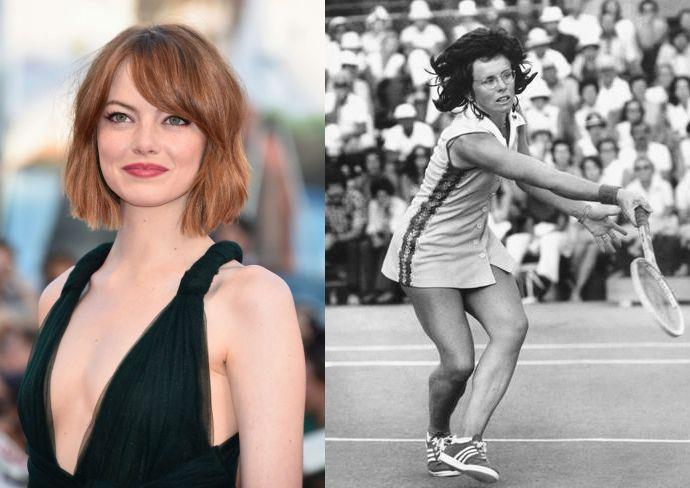Emma Stone e Billie Jean King Due foto a confronto dell'attrice Emma Stone e la tennista BIllie Jean King