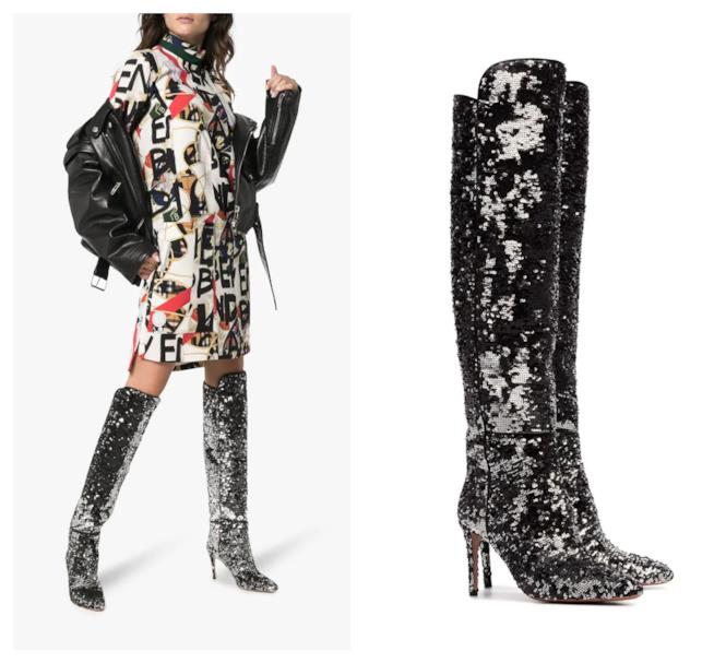 Stivali alti di paillettes con tacco a stiletto moda autunno 2018 Stivali con le paillettes di tendenza per l'autunno 2018