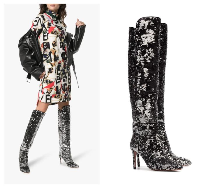 Stivali alti di paillettes con tacco a stiletto moda autunno 2018 Stivali con le paillettes di tendenza per l'autunno 2018