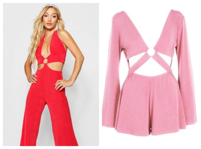 Tute jumpsuit lunga e corta con anello sul davanti moda estate 2018 Color block, le tute jumpsuit di tendenza per l'estate 2018