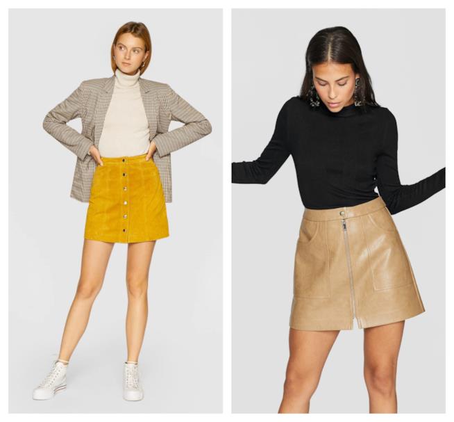 Minigonna effetto pelle di moda per l'autunno inverno 2018-19 Gonna mini in similpelle di tendenza per l'autunno inverno 2018-19