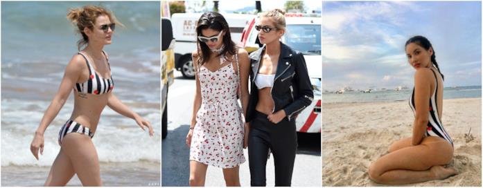 Collage di stampe ciliegie Sara Sampaio, Lucy Hale e Olivia Munn con stampe cherry