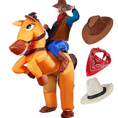 Costume Adulto Gonfiabile Cowboy con Cavallo