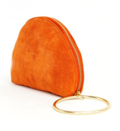 Pochette in camoscio a mezza lunga con anello per il polso