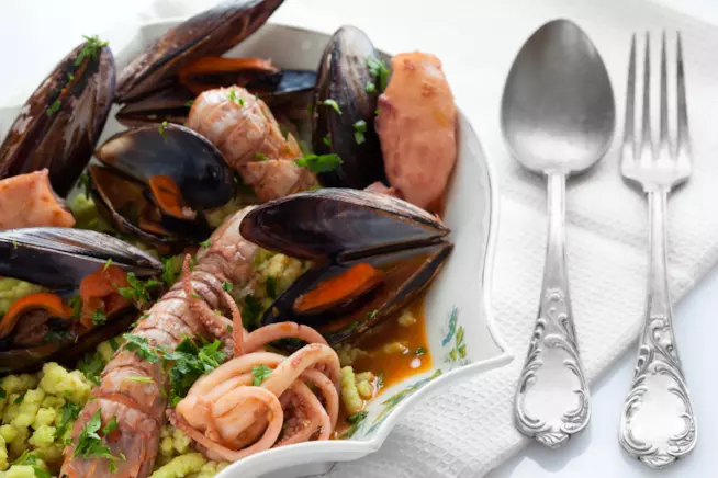 Passatelli emiliani ai frutti di mare Passatelli emiliani con cozze, moscardini e gamberi