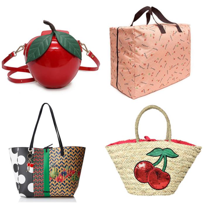Borse con stampa cherry Collage di borse con stampa ciliegie
