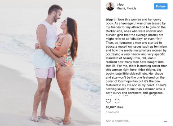 Tutti contro Robbie Tripp e la sua dedica d'amore alla curvy Sarah Il post di Robbie Tripp