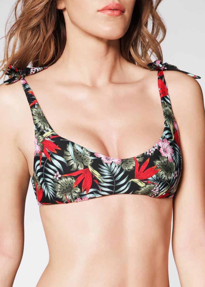 Top bikini a fascia con stampa floreale op bikini con fantasia giungla e spalline annodabili