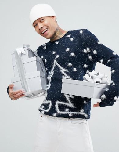 Maglione natalizio con soffici alberi testurizzati