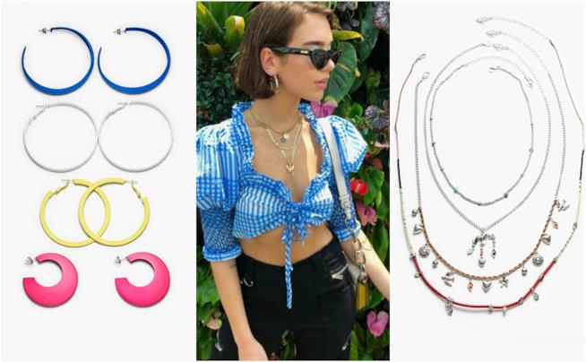 Il look in stile pin up come Dua Lipa Dua Lipa punta sugli accessori e occhiali da sole cat-eye per il suo look anni '50