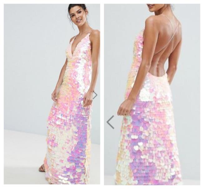 Maxi abito elegante con le paillettes e iridescente per l'estate 2018 Di tendenza estate 2018, abito lungo iridescente e con le paillettes