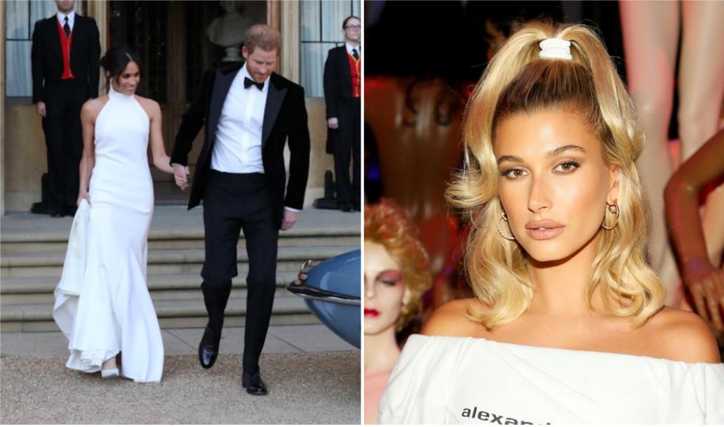 Collage tra Meghan Markle e Hailey Bieber