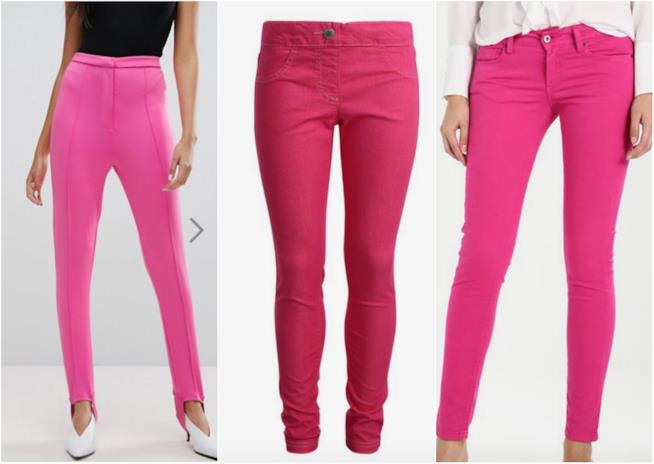 Pantaloni fucsia Collage di pantaloni skinny fucsia