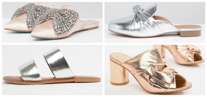 Sabot in oro e argento sportivi ed eleganti per un matrimonio moda estate 2018 Le mules metallizzate sportive ed eleganti tendenza estate 2018